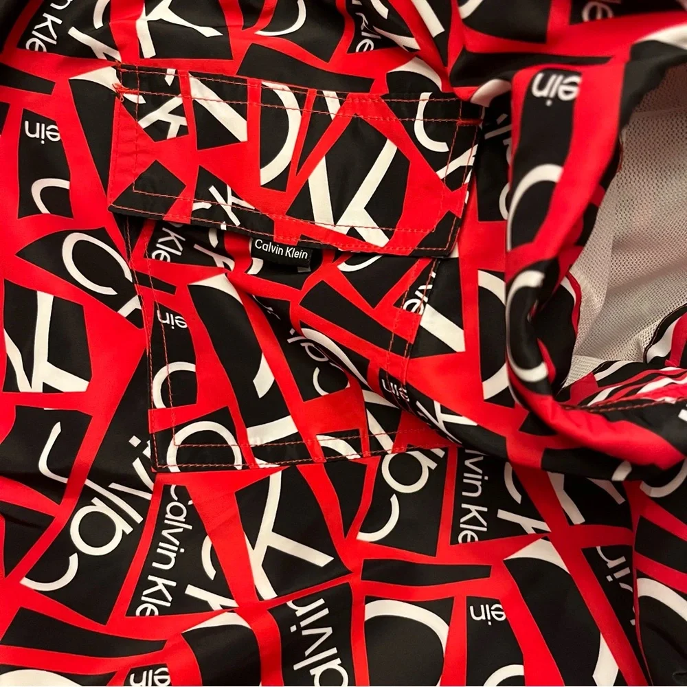 Mens Calvin Klein Swim Trunks XXL NWT Quick Dry UPF 40+ RED BLACK WHITE Collage
